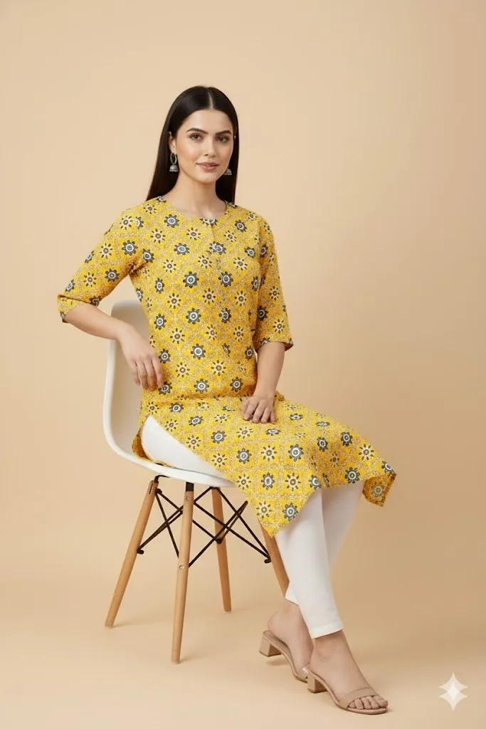 Sunshine Yellow Printed Kurta — Classic Everyday Elegance
