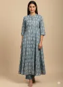 Steel Blue Printed Anarkali Kurta — Graceful Ethnic Flow