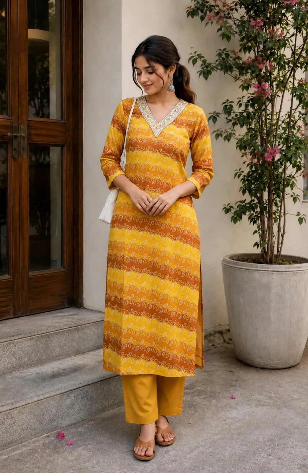 Mustard Yellow Bandhani Print Kurta — Festive Traditional Charm