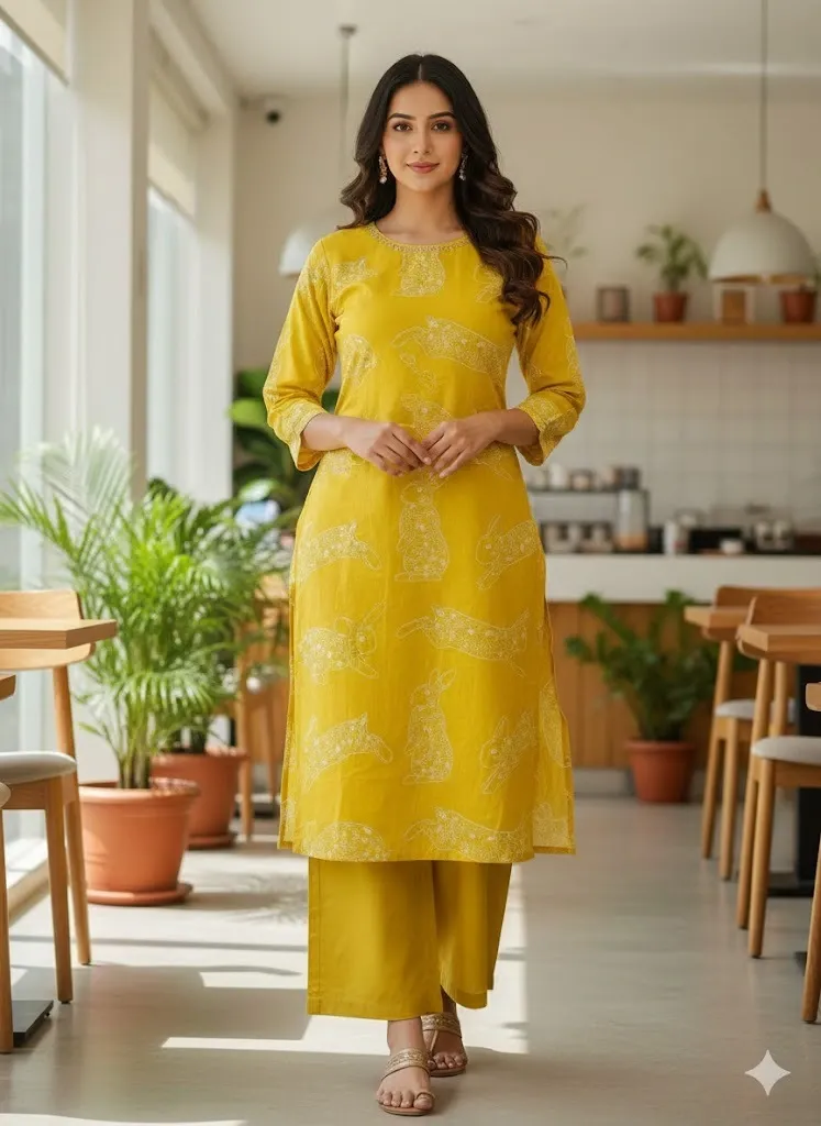 Sunshine Charm Printed Straight Kurta Set (S)