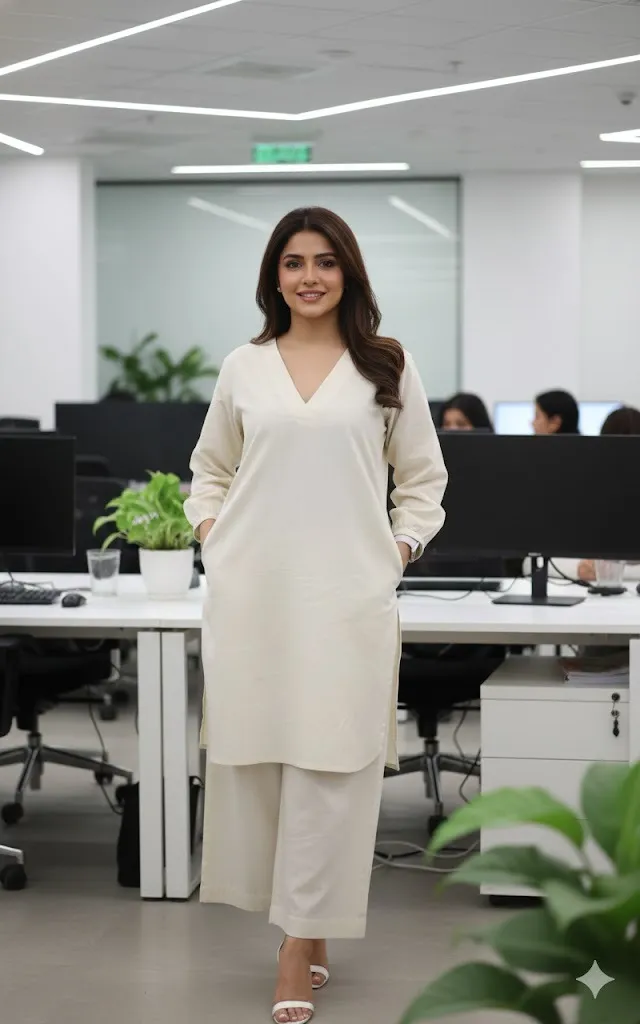 Ivory Solid Kurta & Palazzo Set — Minimal Office Elegance (S)