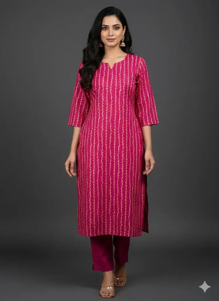 Rani Pink Striped Luxe Cotton Straight Kurti