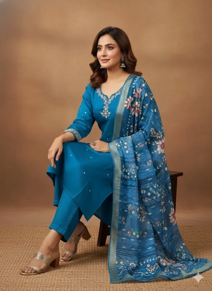 Premium Festival Wear Riyon Silk Kurta Set with Designer Dupatta