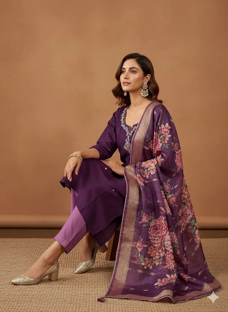 Premium Festival Wear Riyon Silk Kurta Set with Printed Dupatta