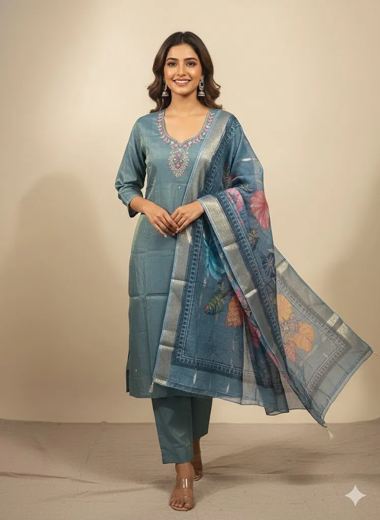 Premium Festival Wear Riyon Silk Kurta Set with Designer Dupatta