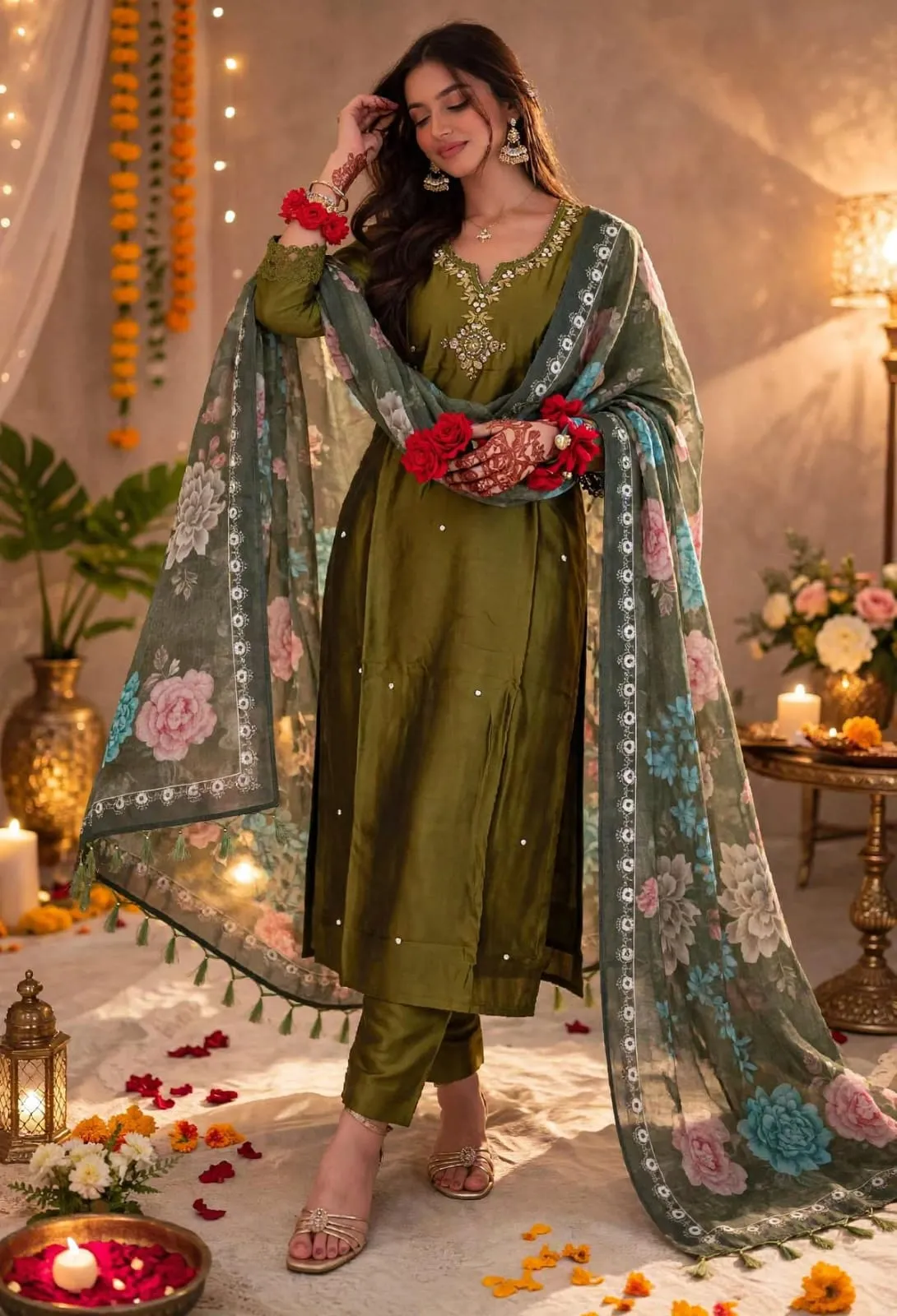 Premium Festival & Party Wear Heavy Riyon Silk Kurta Set with Printed Dupatta