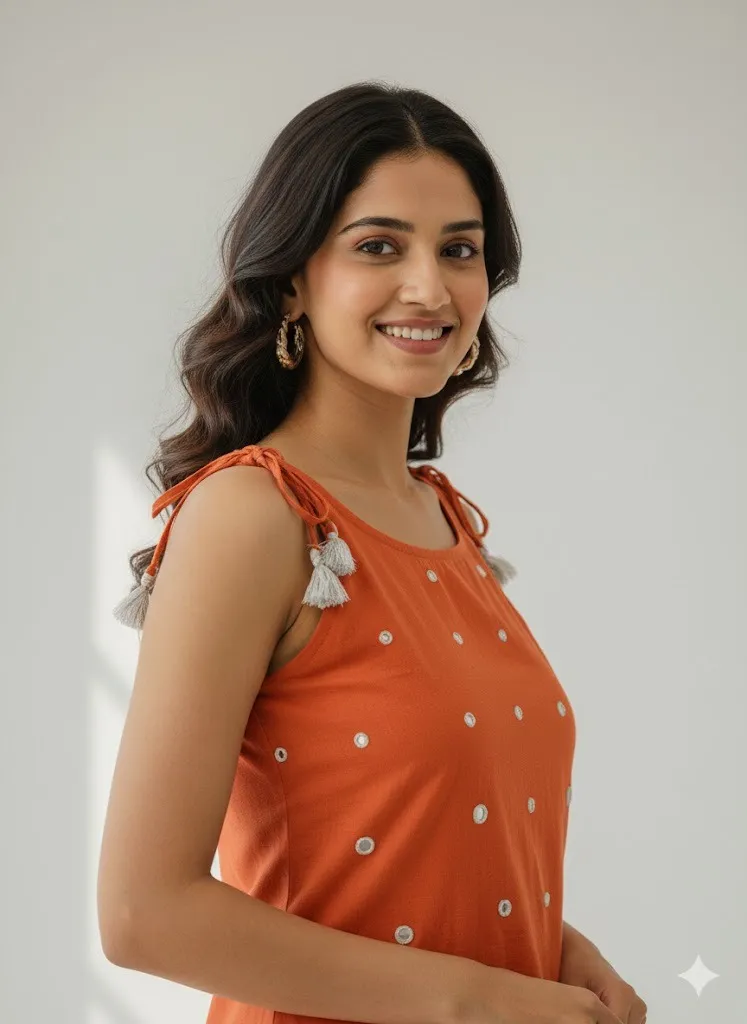 Sunset Orange Mirror Work Kurta Set — Effortless Ethnic Elegance