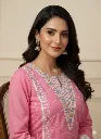 Blush Pink Embroidered Luxe Cotton Kurti Pant Dupatta Set
