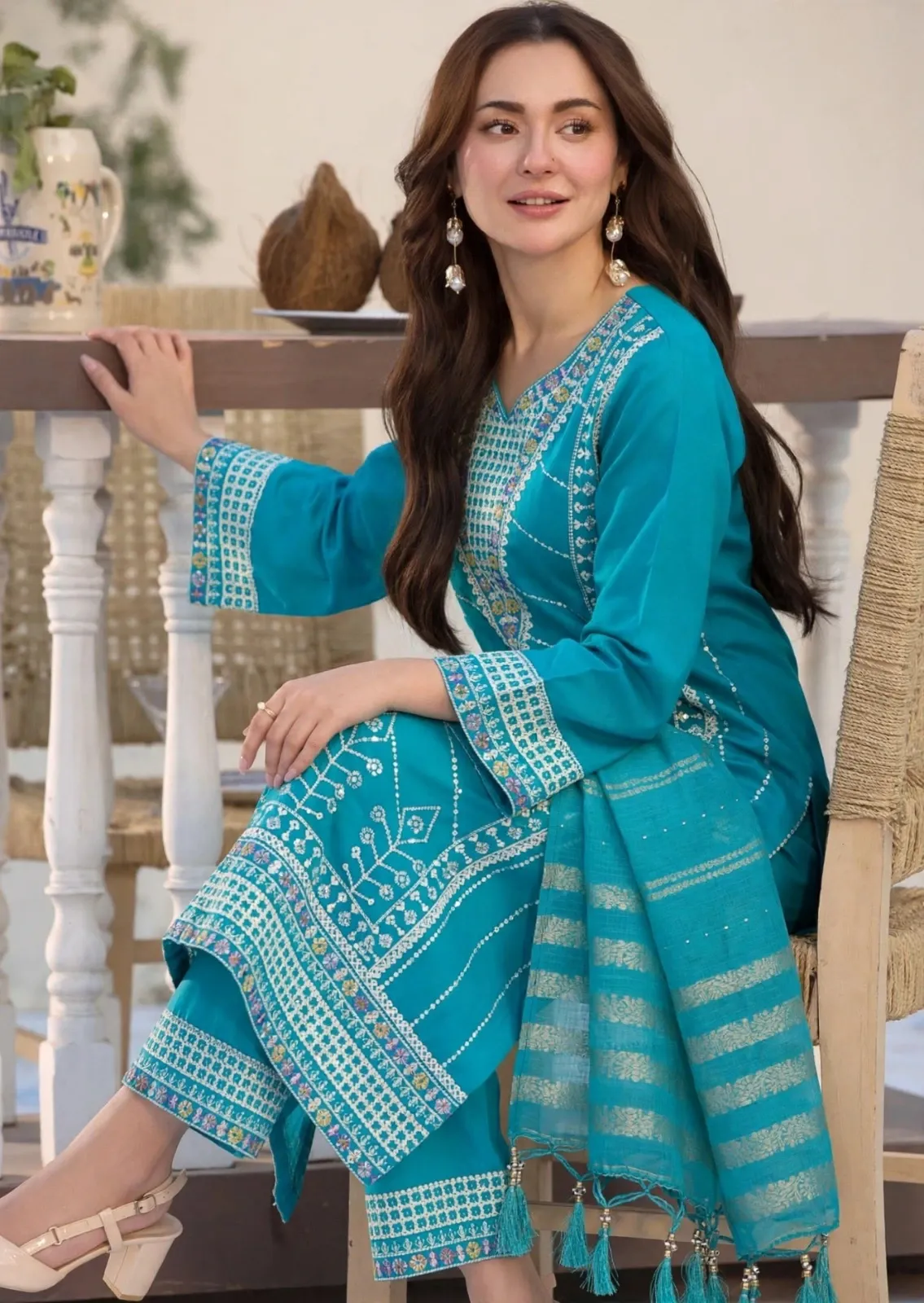 Turquoise Embroidered Kurta Set with Dupatta – Premium Festive & Ethnic Wear for Women