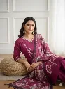Wine Pink Floral Embroidered Premium Cotton Kurti Pant Dupatta Set