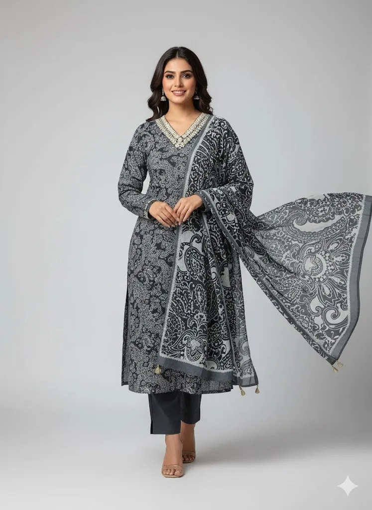 Heritage Premium Printed Cotton 3-Piece Suit Set